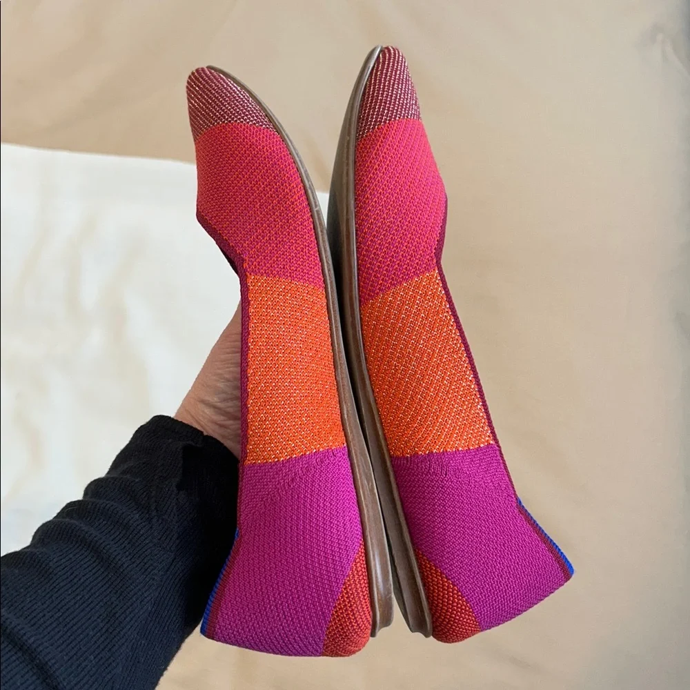 Rothy's The Point Magenta Colorblock Flats - 8.5